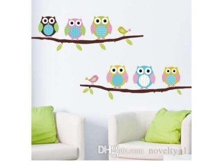 ADESIVO GALHOS COM CORUJINHAS COLORIDAS